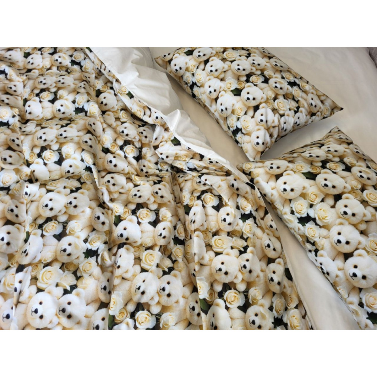 Бавовняна постіль cotton 5D Ведмедик із Трояндою